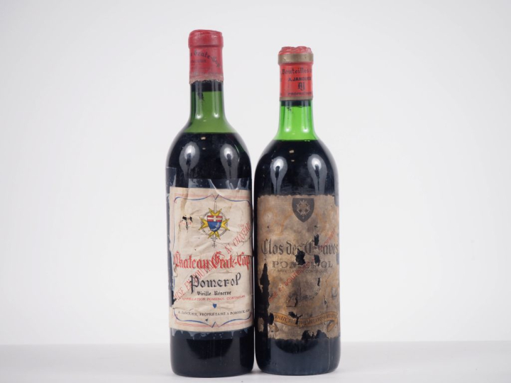 2 BOUTEILLES POMEROL : 1 CLOS DES GRAVES LB/NM/ETA/ETS - 1 CHÂTEAU GRA