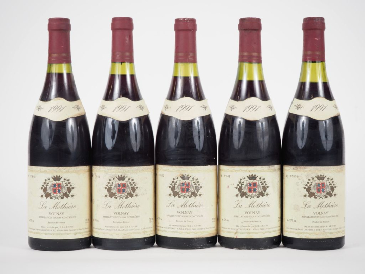 5 BOUTEILLES VOLNAY "LA MOTHIÈRE" PIERRE LAFOREST - 1991 - 1 CM à 2,8 