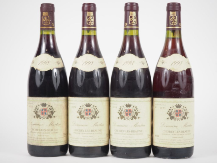 4 BOUTEILLES CHOREY LES BEAUNE DOMAINE MARTIN PIERRE LAFOREST - 1998 -