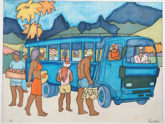 Vente aux enchères François RAVELLO "Tahiti, le Truck" Lithographie en couleurs hors comm