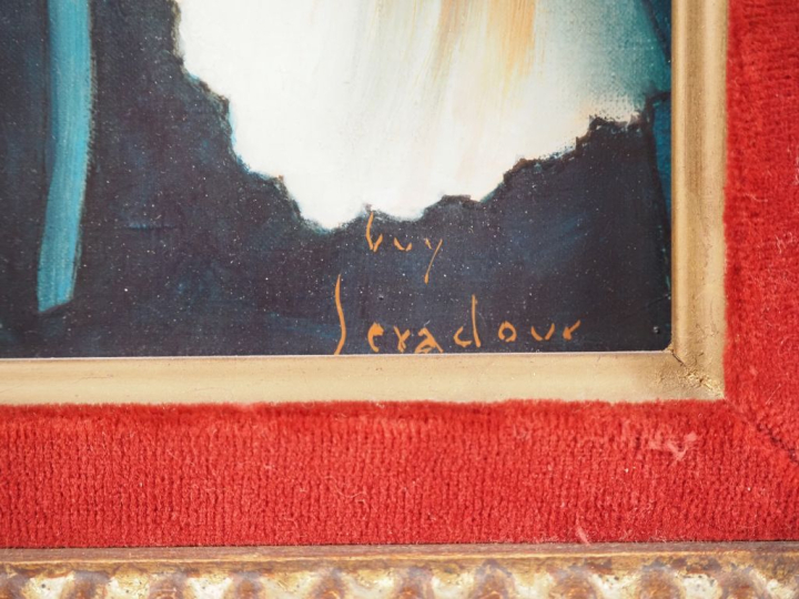 Guy SERADOUR.  "Jeune fille au chapeau"  Huile sur toile, signée en ba