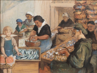 Vente aux enchères Henry SIMON.  "les sardinières"  Gouache, signée en haut à gauche Dim.