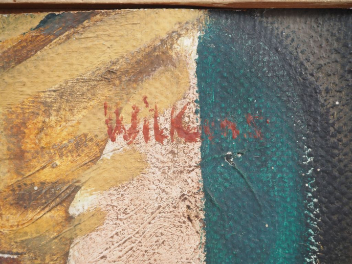 WILKINS.  "portrait cubiste" Huile sur toile, signée en haut à droite 