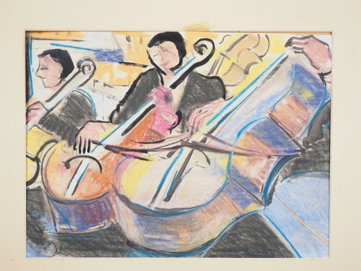 Ecole française XXème. Dessin à l'encre  "Orchestre"  Pastel  Dim. 28,