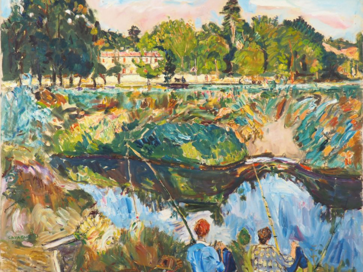 Mario CAVAGLIERI.  "le Gers à Peyloubère" Huile sur toile, signée en b