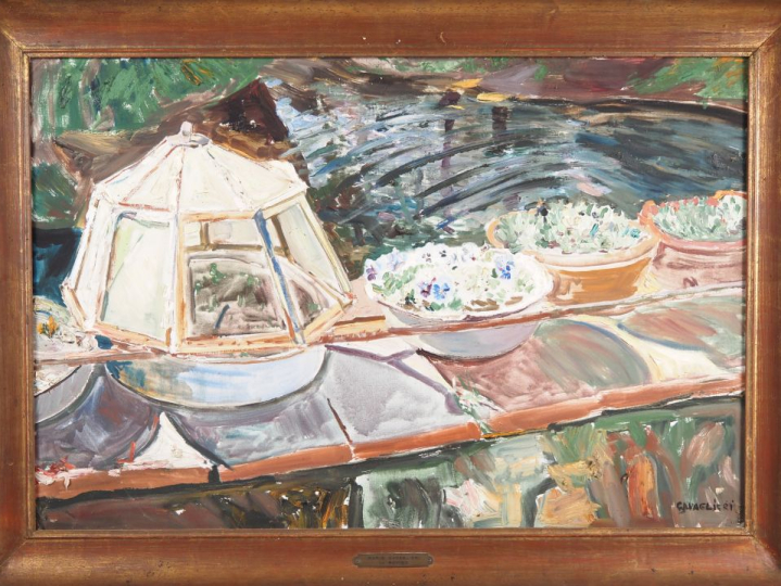 Mario CAVAGLIERI. "nature morte aux semis" Huile sur toile, signée en 
