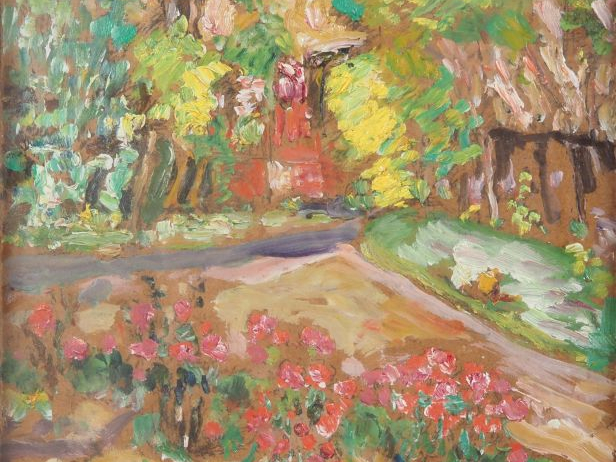 Mario CAVAGLIERI.  "Jardin de Peyloubère" Huile sur panneau, signée en