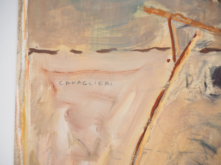 Mario CAVAGLIERI.  "La ferme" Aquarelle gouachée, signée à gauche Dim.