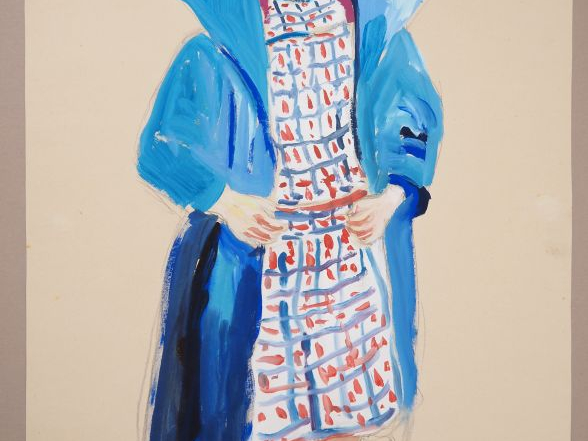 Mario CAVAGLIERI.  "Jeune fille au béret" Gouache, signée en bas à dro