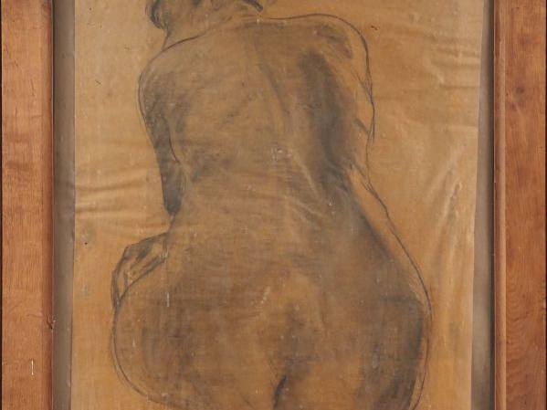 Mario CAVAGLIERI.  "femme nue de dos" Dessin au crayon, signé en bas à