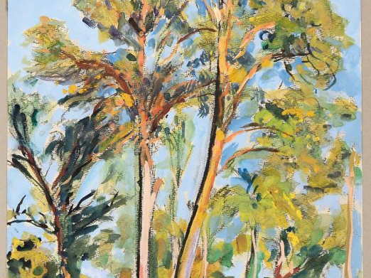 Mario CAVAGLIERI.  "Les grands arbres" Aquarelle, légèrement gouachée,