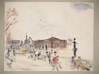 Vente aux enchères Mario CAVAGLIERI.  "Paris, le bas des Champs-Elysées avec vue sur le P