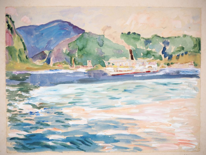 Mario CAVAGLIERI.  "Paysage italien" Aquarelle, signée en bas à gauche