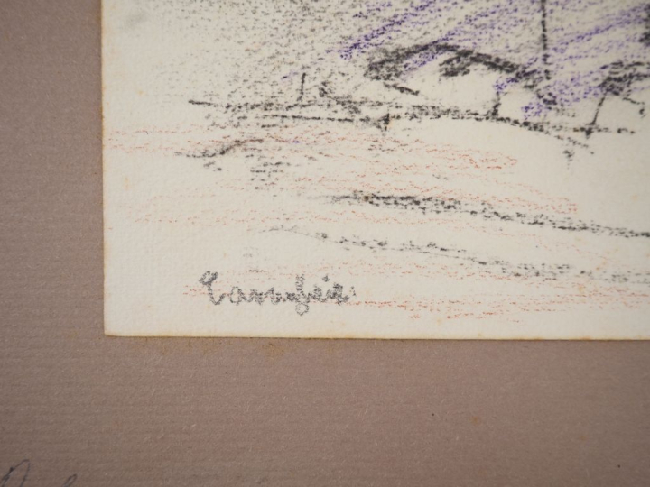 Mario CAVAGLIERI.  "Bologne" Dessin au fusain, signé en bas à gauche D