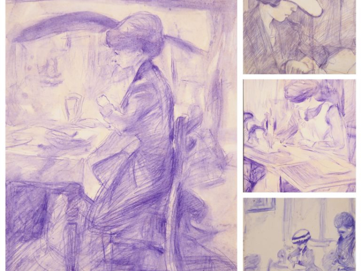 Mario CAVAGLIERI.  Très bel ensemble de 13 dessins à l'encre violette 