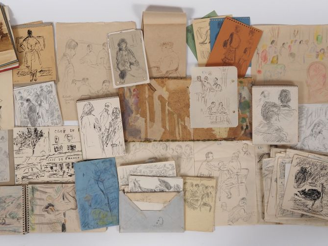 Mario CAVAGLIERI.  Important lot de carnets de dessins et de croquis