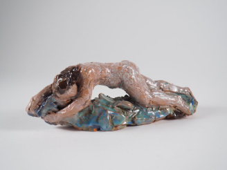 Vente aux enchères Henri Paul REY.  "femme nue"  Sculpture en terre cuite vernissée polyc