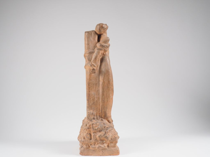Henri Paul REY.  "Jeanne au bûcher" Sculpture en terre cuite Signée et