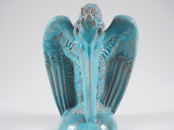 Henri Paul REY.  "Griffon"  Sculpture en terre cuite émaillée turquois