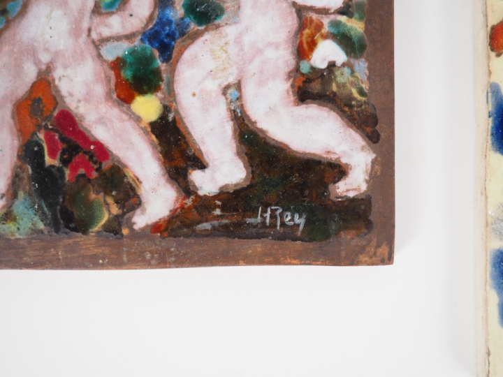 Henri Paul REY.  6 différents carreaux en céramique émaillée polychrom