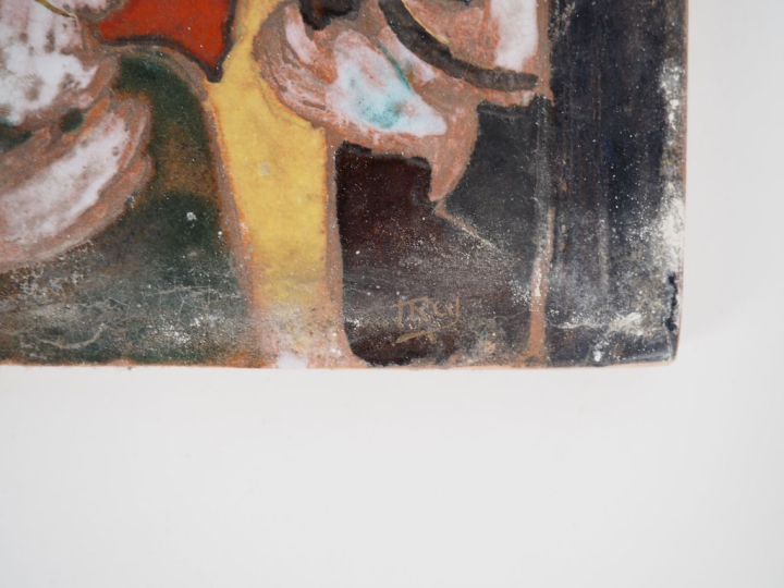 Henri Paul REY.  6 différents carreaux en céramique émaillée polychrom