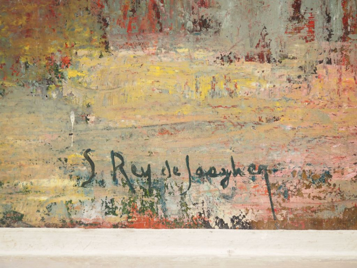 Suzanne REY de JAEGHER.  "Bouquet de fleurs d'été dans un vase" Huile 