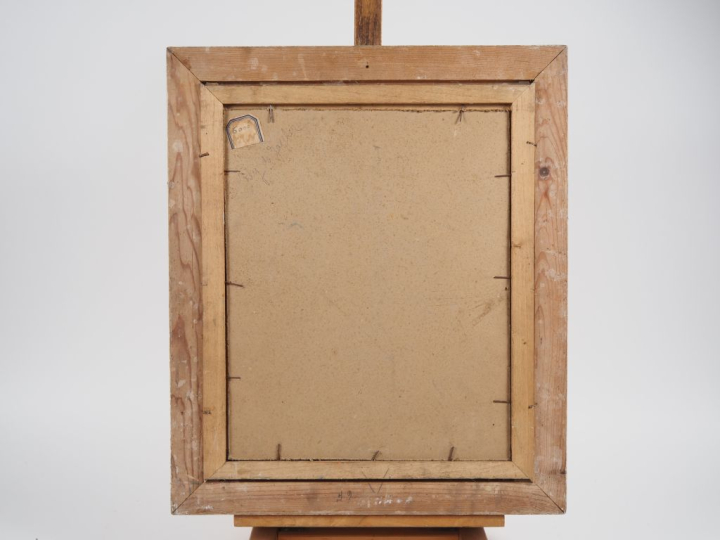 Suzanne REY de JAEGHER. "Bouquet de fleurs bleues dans une cruche en t