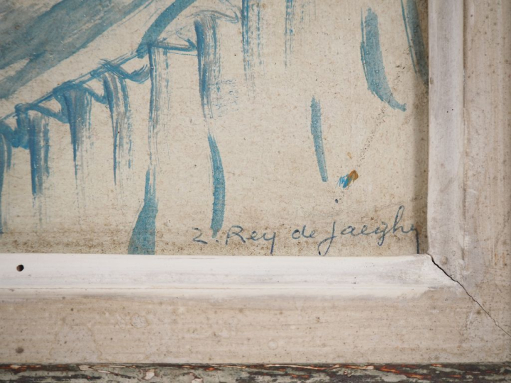 Suzanne REY de JAEGHER.  "Portrait de bébé".  Huile sur carton, signée