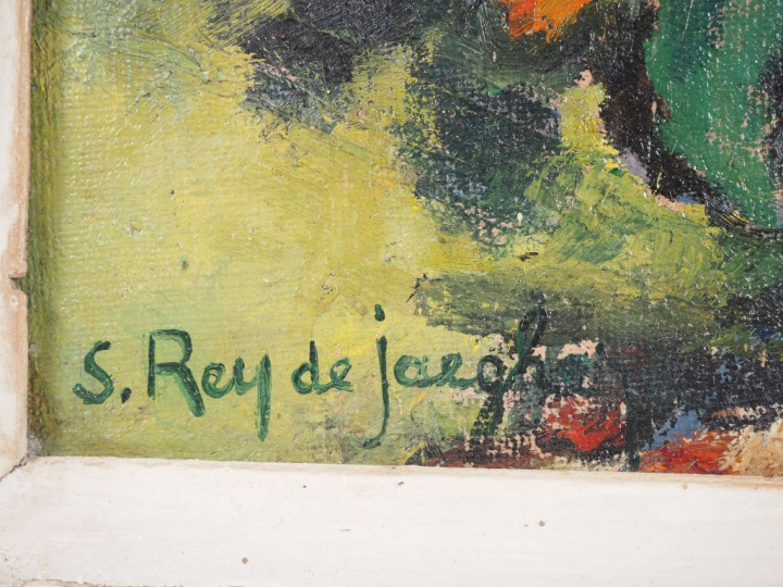 Suzanne REY de JAEGHER.  "Bouquet de fleurs".  Huile sur toile, signée