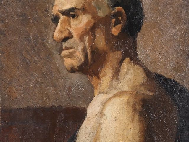 Suzanne REY de JAEGHER.  "Portrait d'homme en buste, étude".  Huile su