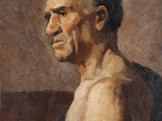 Vente aux enchères Suzanne REY de JAEGHER.  "Portrait d'homme en buste, étude".  Huile su