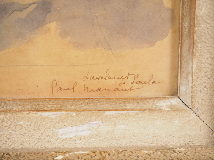 Paul MANAUT.  4 différentes aquarelles "marché aux puces", "village", 