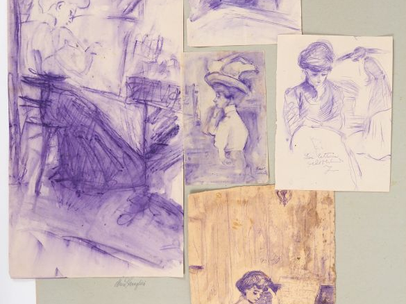 Mario CAVAGLIERI.  Très bel ensemble de 13 dessins à l'encre violette 