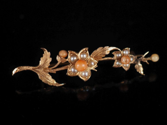 Vente aux enchères Broche 1900 en or et perles et perles de corail.  Poids tel : 2,60 g  