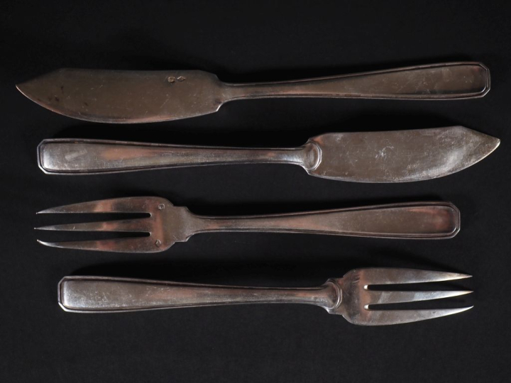 6 couverts à poisson en argent 925, modèle à filet de style Art Déco P