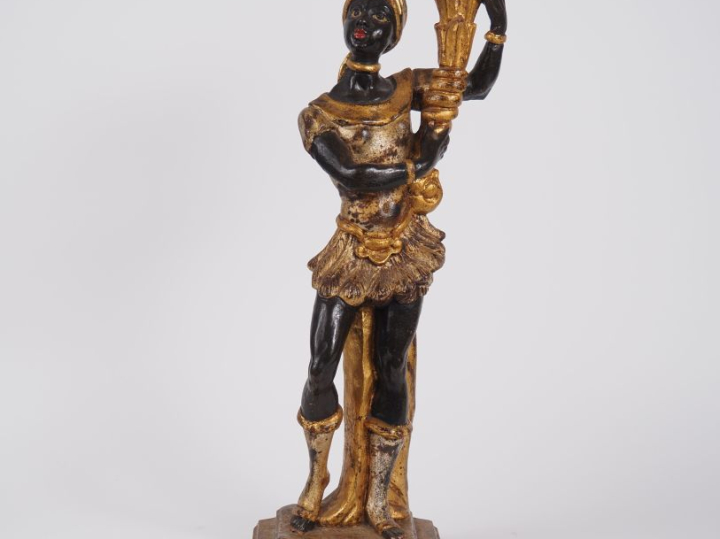 Sujet en bois polychrome "Maure porte torchère"  H. 54 cm