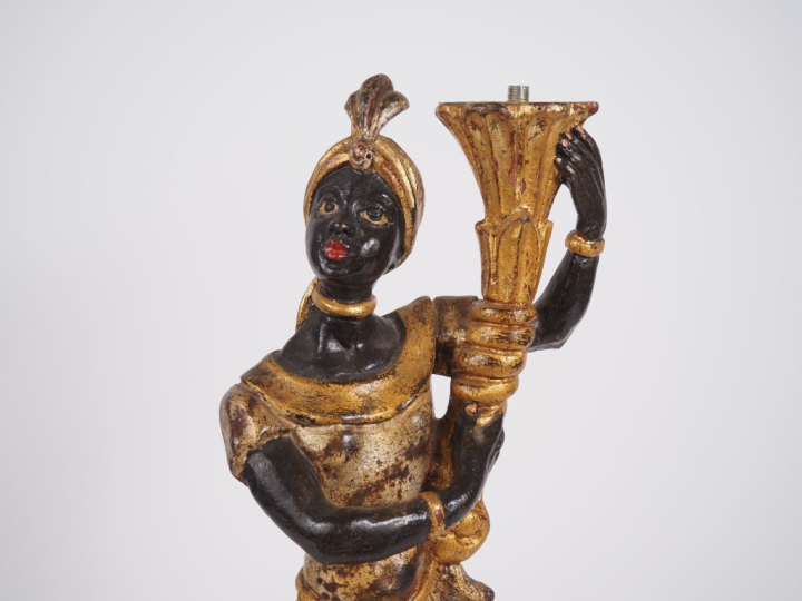 Sujet en bois polychrome "Maure porte torchère"  H. 54 cm