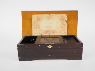 Vente aux enchères Boîte à musique Napoléon III en bois peint à décor de fleurs polychrom