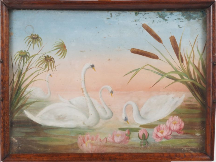 Plateau de style Art nouveau, agrémenté d'une composition "cygnes sur 