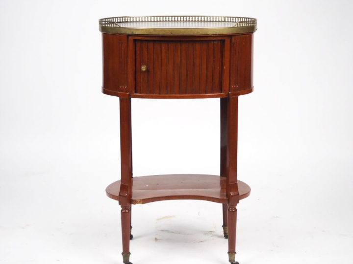Chevet tambour Empire en acajou et placage d'acajou, dessus marbre gri