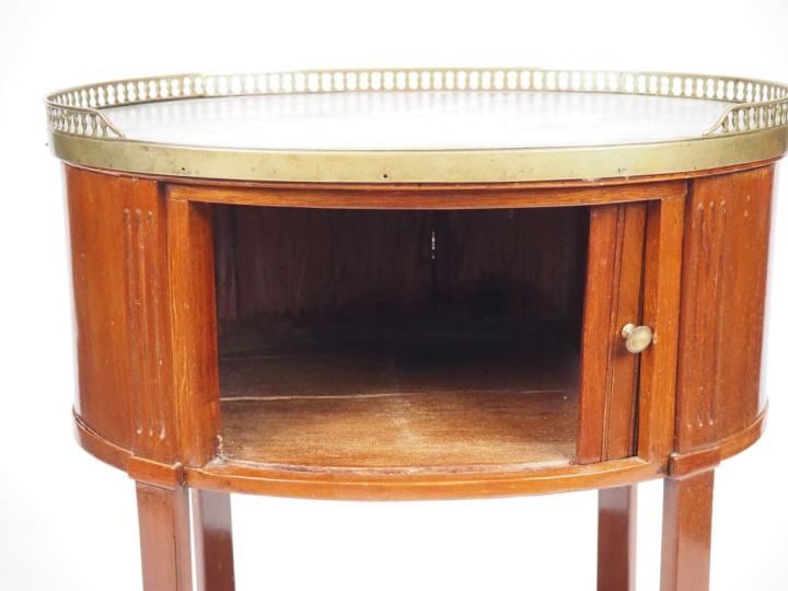 Chevet tambour Empire en acajou et placage d'acajou, dessus marbre gri