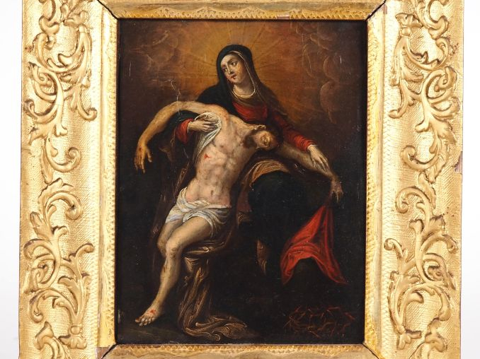 Ecole italienne XVIIème. "Déploration du Christ"  Huile sur cuivre. Di