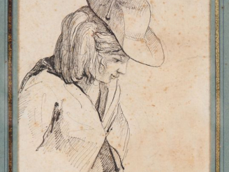 Vente aux enchères Etienne de LAVALLEE-POUSSIN. "Portrait de jeune romain". Dessin signé 