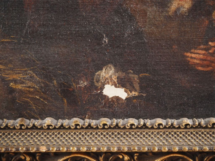 Ecole française XVIIIème. "La nativité". Huile sur toile marouflée sur