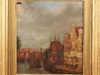 Vente aux enchères Ecole hollandaise du XVIIème "Vue d'Amsterdam" Huile sur toile Dim. 63