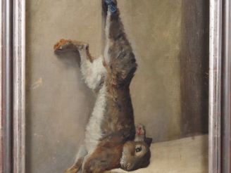 Vente aux enchères Ecole française fin XIXème - début XXème. "Trophée de chasse". Huile s