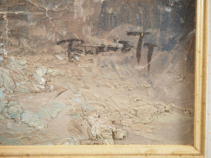 BARNETT. "Notre Dame vue depuis les bords de Seine". Huile sur toile, 