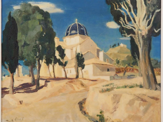 Vente aux enchères Paul BAZE.  "Chapelle à Javea"  Huile sur panneau, signée en bas à gau