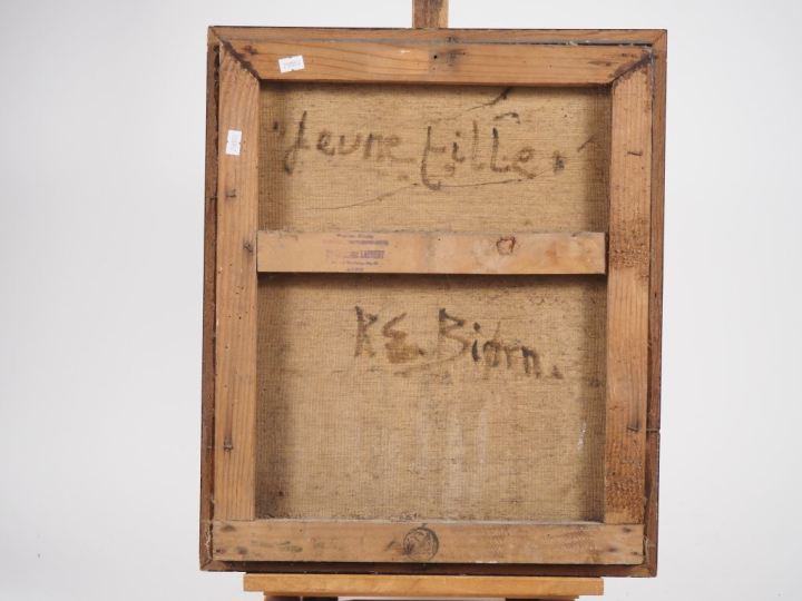 K.E BIORN. "Jeune fille" Huile sur toile, signée en bas à droite. Dim.
