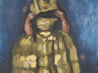 Vente aux enchères K.E BIORN. "Jeune ménine"  Huile sur toile, non signée.   (Petits acci